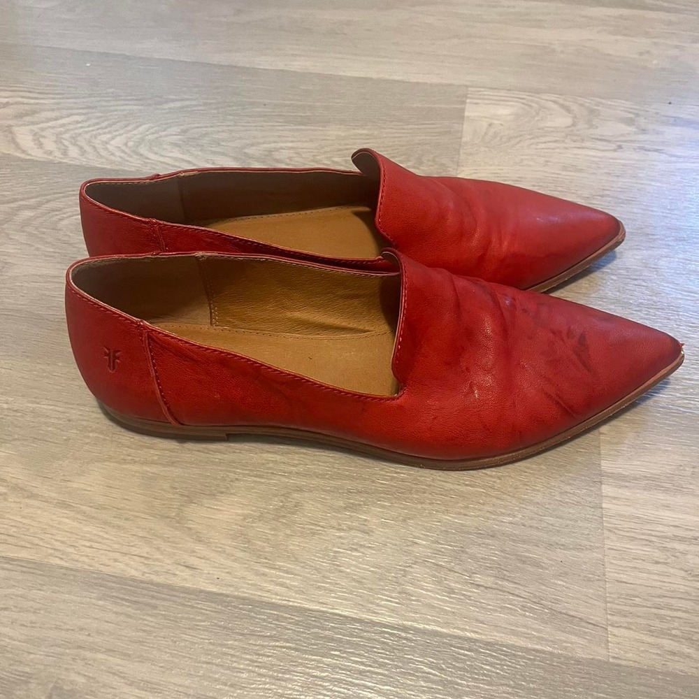 Frye Red leather pointed toe slip-on loafers Casual Grunge Rockstar - Picture 2 of 6